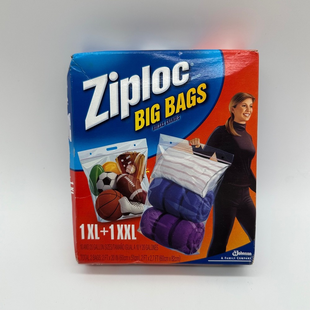 Ziploc Big Bags 2 Count XL and XXL Heavy Duty Storage Bags with Handles 2006